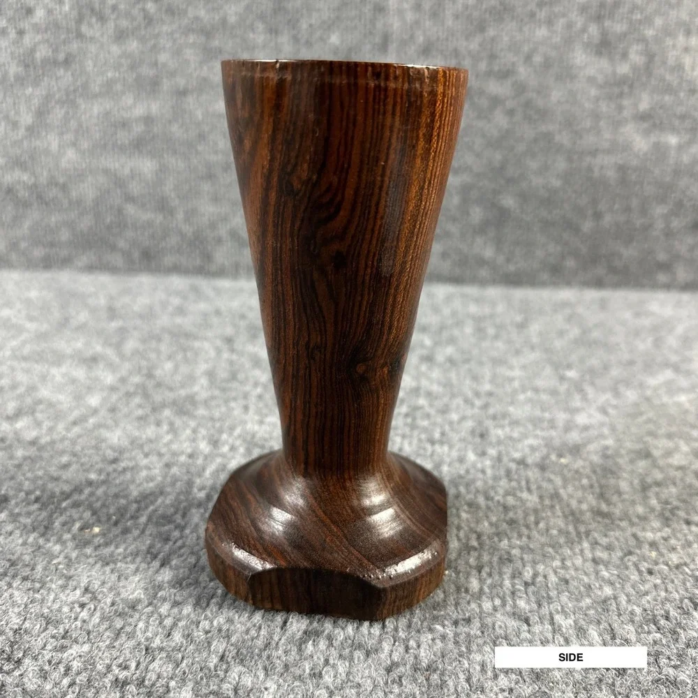 Vintage Handcrafted Wooden‎ Bud Vase Small Brown Trumpet Table Decor
